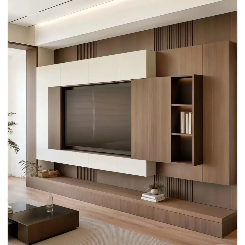 Office Furniture Custom - Moderner Maßgefertigter Holz-TV-Schrank mit Paneel-Design Höhenverstellbar