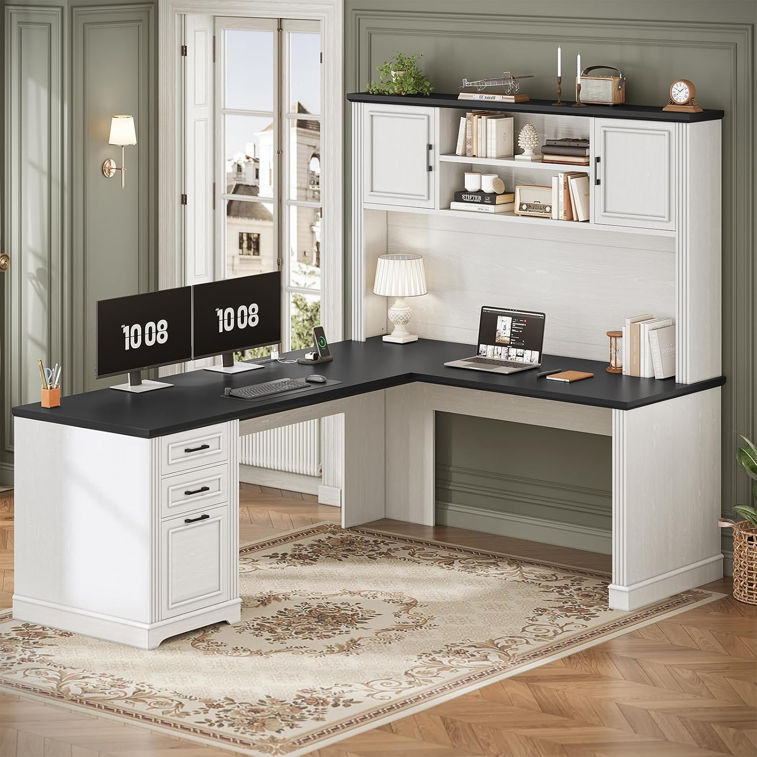 Office Furniture Custom - L-förmiger Schreibtisch mit Aufsatz und 3