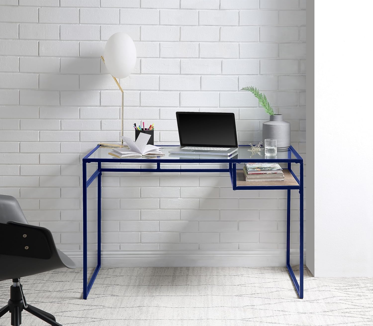 Office Furniture Custom - Glas-Schreibtisch mit 5mm klarer Tischplatte, Metallgestell,