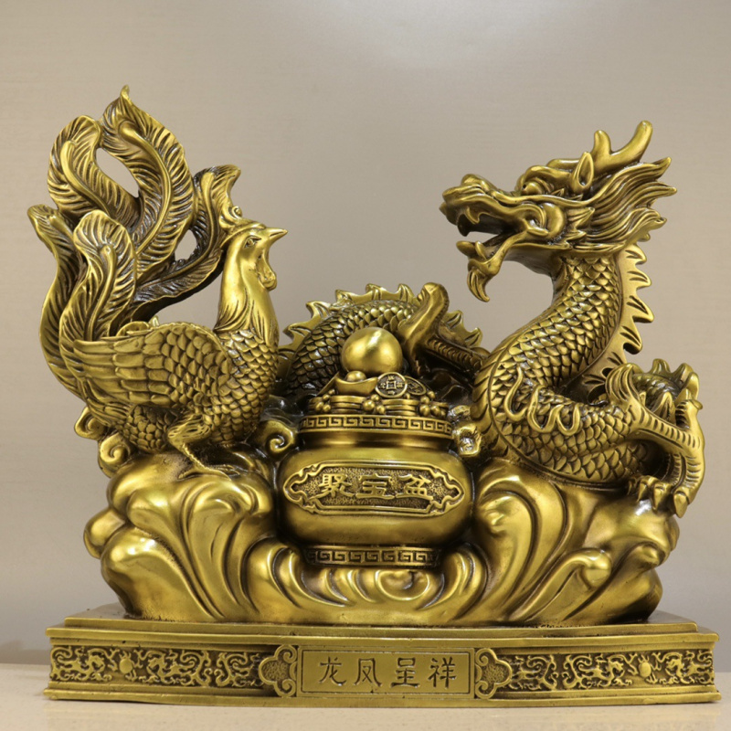 Office Furniture Phoenix - Messing und Phönix-Ornament, goldener grüner Han-Drache,