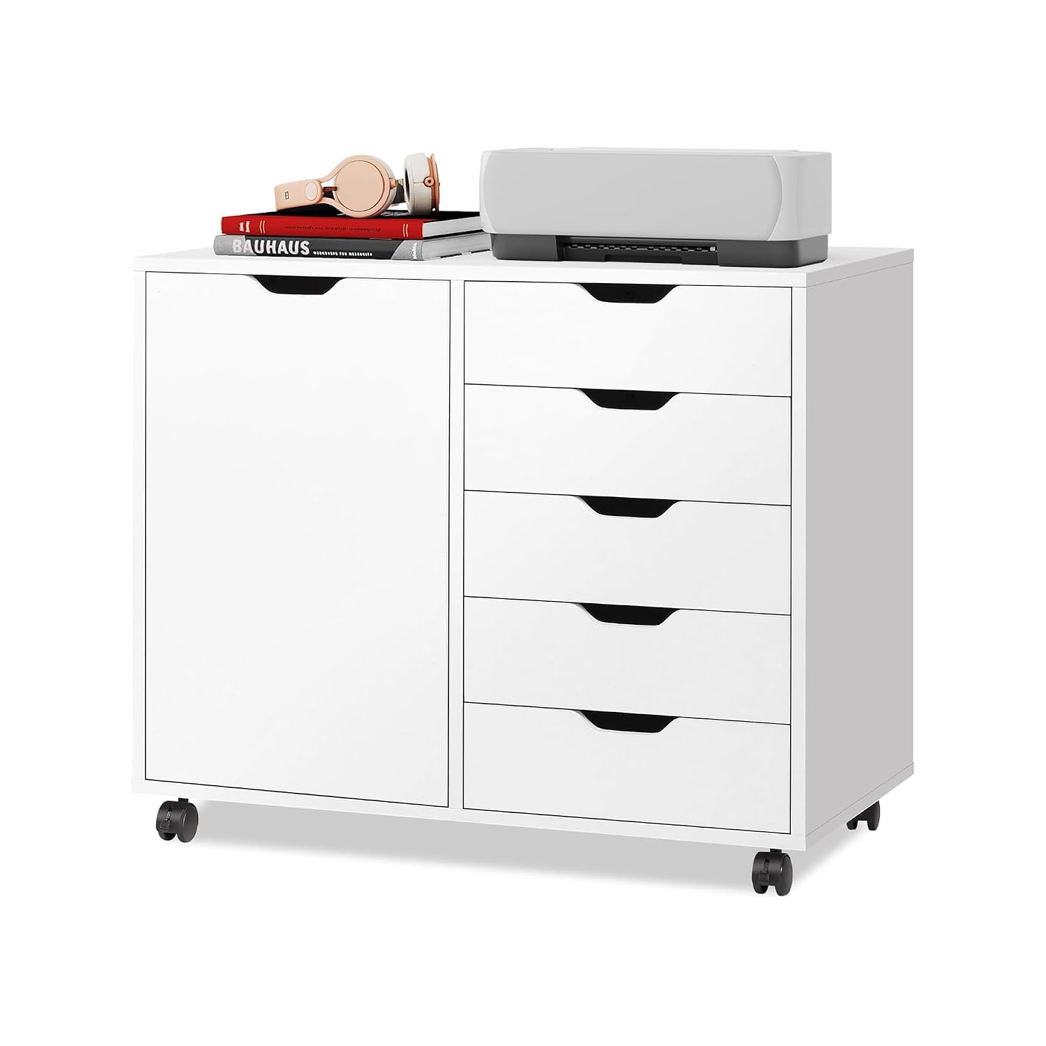 Office Furniture Custom - 5-Schubladen-Holzschrank, Büroschrank, Weiß | Aufbewahrungsschrank für
