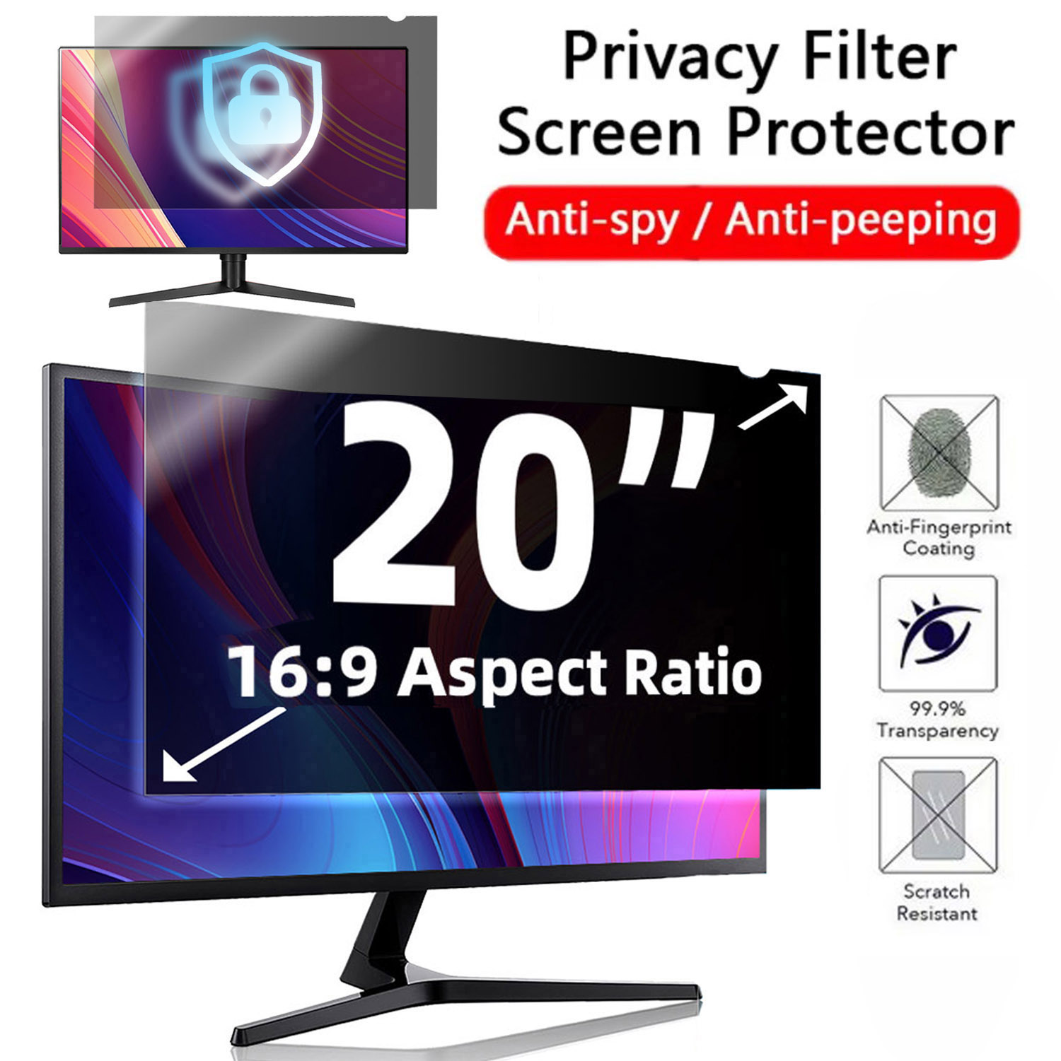 Monitor Privacy Filter - 20 Zoll Computer-Sichtschutzfilter 16:9 Breitbildschirm abnehmbar