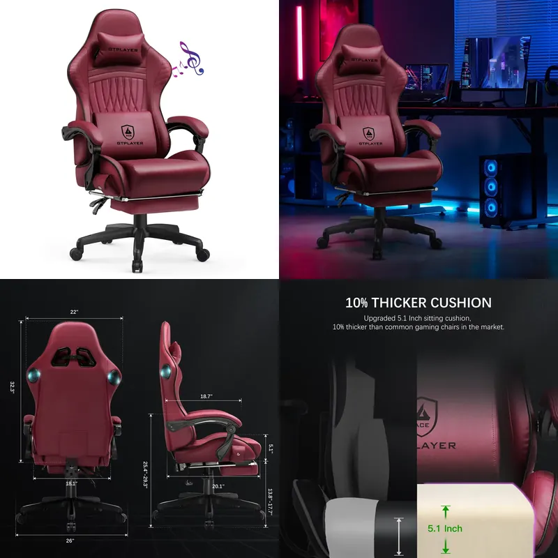 Furniture Chairs For Office - GTPLAYER Gaming-Stuhl mit Lautsprechern, ergonomischer Relaxsessel